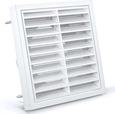 Vierkante Ventilatierooster 100 mm met Insectennet voor HVAC, Droger, Badkamer en Keuken - 140 x 140 mm, Wit, Ideaal voor Buitenmuren en Garages