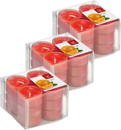 Trend Candles geurtheelichtjes/waxinelichtjes - 36x - sinaasappel geur - 4 branduren -transparante cup