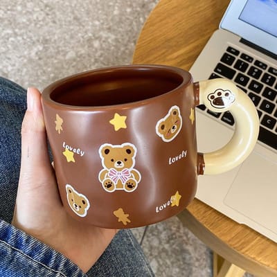 Tasse en Céramique Tasse Souvenir avec Couvercle Cuillère Créative Mignonne Haute Valeur Couple Tasse à Café Eau 401-500ml