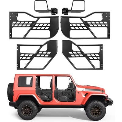 VEVOR Jeep buisvormige framedeuren met DOT-gecertificeerde zijspiegels, 4-deurs, compatibel met Wrangler JL JLU (2018-2026) & Gladiator JT (2020-2026), offroad buisvormige framedeuren, voor en achter met rubberen buffers