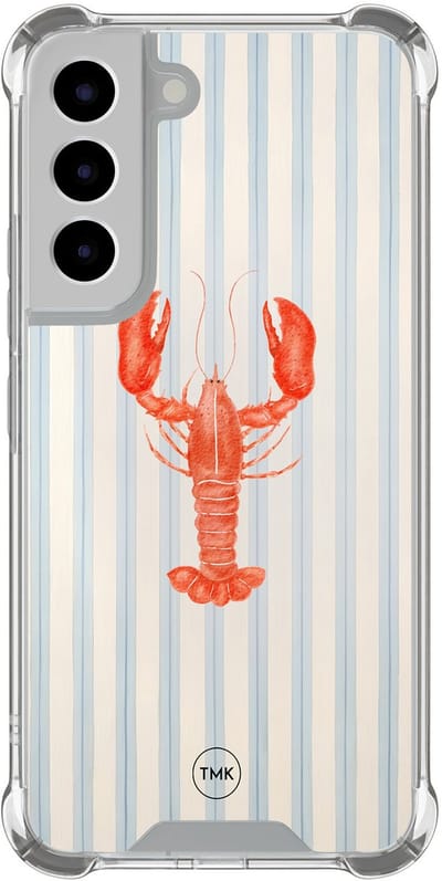 Shockproof hoesje geschikt voor Samsung Galaxy S22 - Kreeft - Schokbestendig - Verhoogde randen - TPU case - Extra Sterke Back Cover - Gestreept - Transparant, Blauw
