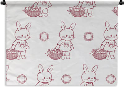 Wandkleed - Wanddoek - Konijnen - Patronen - Dieren - Cartoon - 60x45 cm - Wandtapijt