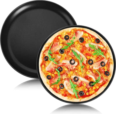 Set van 2 Ronde Pizza Schalen van RVS, 26 cm, met Antiaanbaklaag, Ideaal voor Bakken en Serveren, Duurzaam en Gezond