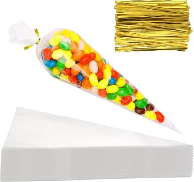 1000 stuks doorzichtige plastic kegelzakken 16 × 30 cm voor snoep, chocolade en koekjes, ideaal voor bakken en presenteren