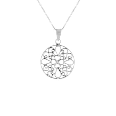 Zilveren ketting - dames ketting met opengewerkte hanger - 925 zilver