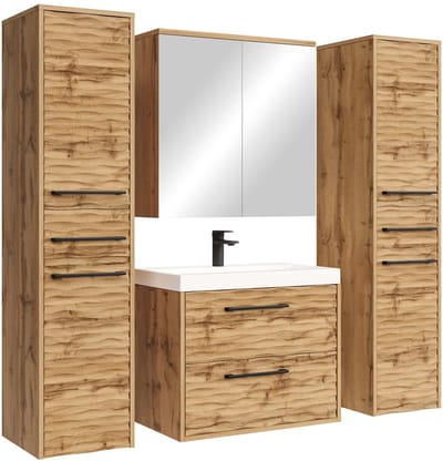 Badplaats Badkamermeubel Set Etna XL 60 cm – Eiken – Badmeubel met Spiegelkast en Zijkasten