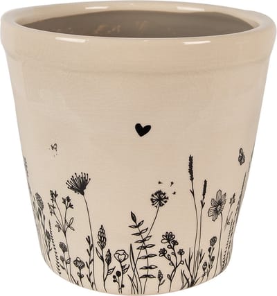Keramiek Bloempot voor Binnen – Zwart Bloemen – Rustieke Pot – Ø 15 cm – Bloemenmotief