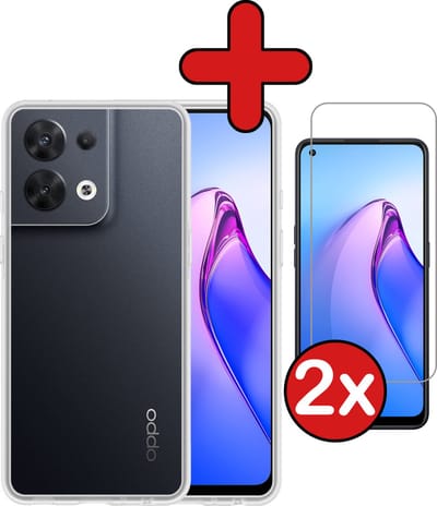 Hoesje - Met 2x Screenprotector - Geschikt voor OPPO Reno 8 - Sterk & Shockproof - Telefoon Hoes - Back Cover - Siliconen Case - Telefoonhoes - Transparant