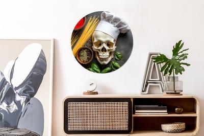 WallCircle - Wandcirkel - Muurcirkel - Skelet - Kruiden - Eten - Schedel - Kok - Aluminium - Dibond - 60x60 cm - Binnen en Buiten