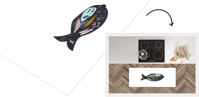 Keukenloper - Loper keuken - Pastel - Vis - Zwart - 120x50 cm - Keukenloper vinyl