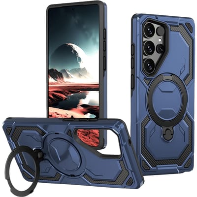 CaseBody Samsung Galaxy S26 Ultra Magnetic Kickstand Ring Hoesje Blauw