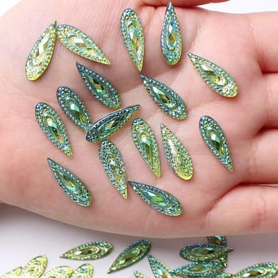 40 STKS AB Kleur Hars Waterdruppel Diamant Wenkbrauwpleister, Lange Waterdruppel Feniksstaart Handgemaakt DIY Decoratief Materiaal 7mm*21mm
