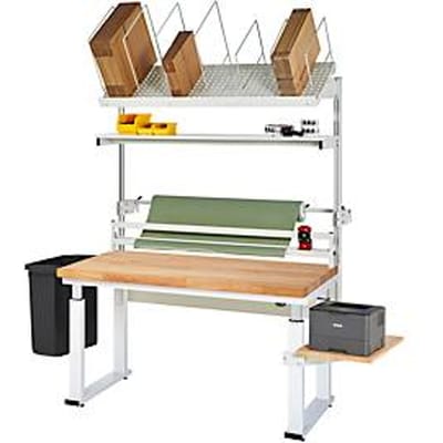 Rau inpaktafelsysteem 04 Werkbank serie adlatus 600, B 1500 x D 700 x H 740-1140 mm, massief beukenhouten blad, tot 600 kg