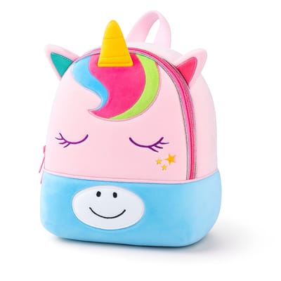 BoefieBoef Blauwe Eenhoorn Fleece Kinderrugzakje 5L - Zachte Peuter & Kleuter Rugtas Unicorn Meisjes - Ideaal voor Opvang, Crèche, Knuffel & Speelgoed - Lichtgewicht Cadeau Kind - Schattig Tasje - 27x24x7cm