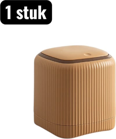 1 stuk - Prullenbak - Mini Prullenbak - Prullenbak met deksel - Desktop Prullenbak - Dubbele Opbergbak met Versterkte PP Constructie - Compacte Bureau Afvalbak - Bruin