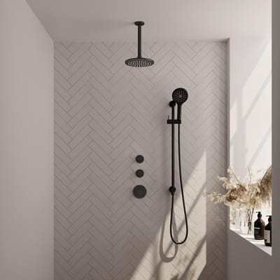 Brauer Black Edition Thermostatische Regendoucheset Inbouw - Hoofddouche 20 cm - Handdouche 3 Standen - Doucheslang - Geintegreerde Glijstang - Mat Zwart