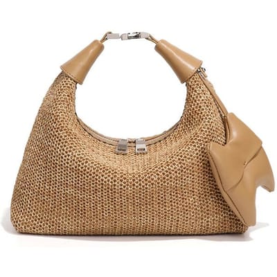 Zomerse Strand Raffia Handgedragen Lunchbox Tas, Casual en Veelzijdig, Schoudertas Onder de Arm, Modieuze Strogevlochten Dumpling Tas beige
