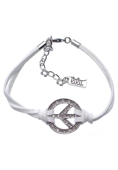 Behave - Armband suede wit - Peace teken - Boho zomertrend