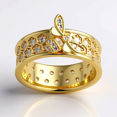 Cavill - Zilveren ring verguld - 925 Sterling zilver - 54 Nigeriaanse zirconia 0.81 ct - Honingraat design - Ronde geslepen stenen maat 17-19