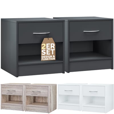 Casaria Nachtkastje Set van 2 - Hout Lade 41x39x28cm - Antraciet