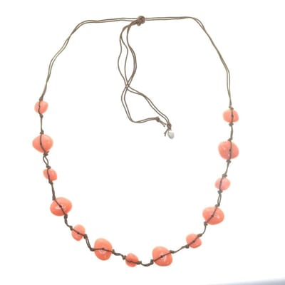 Behave® Dames Ketting Bruin Met Oranje Roze Kralen – Nikkelvrij Verstelbaar Sieraad 100 cm