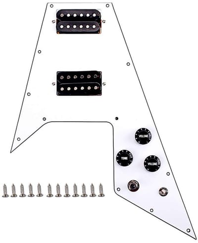 Jhubersproducts - Voorbedrade slagplaat - 3-laags - Betaalbaar geluid - Wit - Gitaaraccessoire - Geschikt voor Gibson Flying V - Inclusief Humbucker p