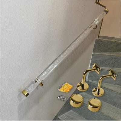 Trapleuning Acryl - Gouden Houder - Veiligheid Verbeteren - Robuuste Stevige Houder - 160 cm - Transparant