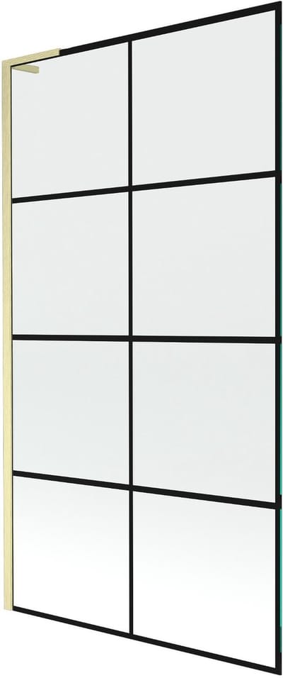 Mexen Next L badwand 1-vleugelig 100 x 150 , zwart raster, goud geborsteld - 895-100-000-03-77-55