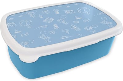 Broodtrommel Blauw - Lunchbox - Brooddoos - Patronen - Geboorte - Blauw - 18x12x6 cm - Kinderen - Jongen