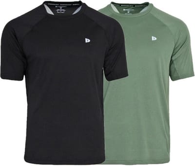 2-Pack Donnay - Sport T-shirt (André) - Multi Sportshirt - Heren - Black/Jungle green (549) - maat XL