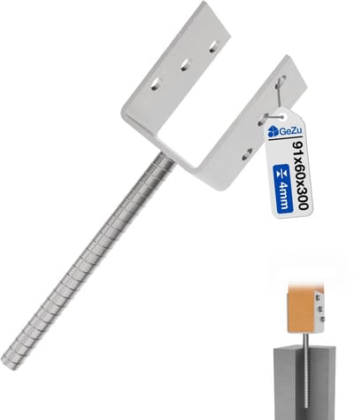 GeZu Impex Instortanker U Paalhouder 91 × 300 × 60 mm – 4 mm Verzinkte U-steun met Geribbelde Pin