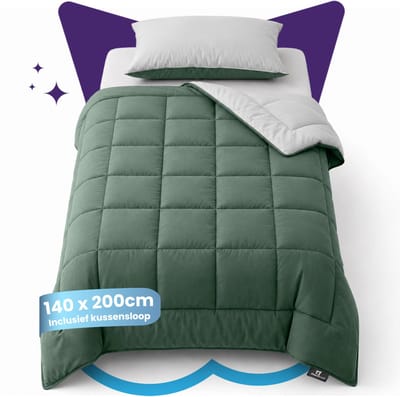 Slaapspeciaal All year dekbed enkel - eazydekbed ® Series Groen/Grijs - Dekbed zonder overtrek | 140x200 cm - Hoesloos dekbed - Inclusief Kussenslopen - Bedrukt dekbed zonder overtrek - Dekbed in kleur - Gekleurd dekbed - Eenpersoons Dekbed