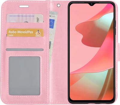 Hoesje - Met Pasjeshouder - Geschikt voor OPPO A16 - Luxe Bookcase Portemonee - Flip Case - Kunstleer Book Case - Flipcase - Book Cover - Walletcase - Portemonneehoes - Lichtroze