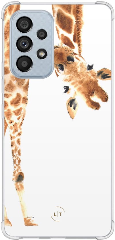 Shockproof hoesje - Geschikt voor Samsung Galaxy A53 - Giraffe - Extra sterke case - TPU/polycarbonaat - Giraffe - Bruin, Transparant