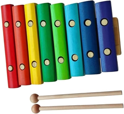 Houten Xylofoon - Muziekinstrument 8 Noten - Muziek Ontdekken - Kleurrijke Berkenhouten Toetsen - 23 cm - Multicolor