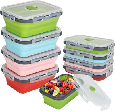 4 stuks opvouwbare broodtrommel, opvouwbare vershouddozen, vershouddozen met deksel, opvouwbare lunchbox, voor het bewaren van levensmiddelen (350/500/800/1200 ml)