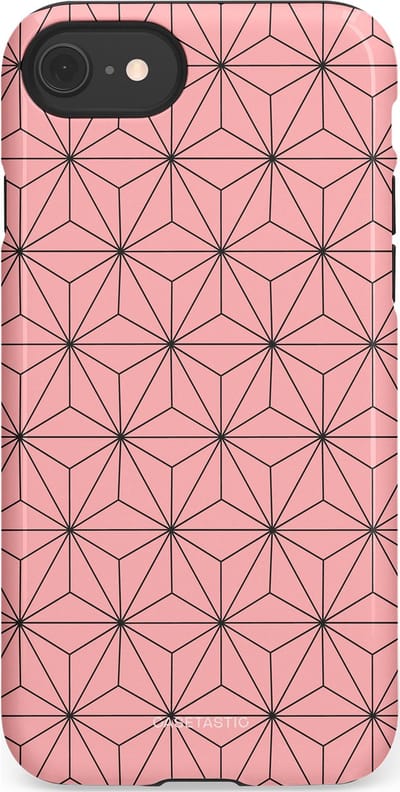 Casetastic Hoesje Geschikt voor Apple iPhone 7/8/SE - Stijlvolle Beschermende Duo-layer Case - Roze Zwarte Fashion Paris Patroon
