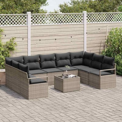 vidaXL - Tuinbank - Set - 10 - st - Lichtgrijs - poly - rattan