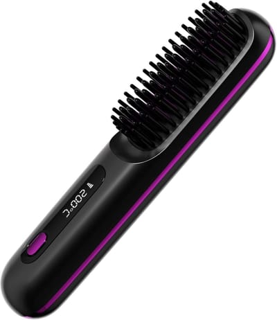 Kam - Stijltang - Draadloze stijltang - Mini stijltang - Negatieve ionen keramische haarborstel voor dames - Stijltang - Krullen - Geschikt voor Glad - Golvend en Krullend Haar - Zwartpaars
