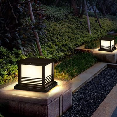 Paallantaarn Buiten - Tuinverlichting Pilaar - Terras Verlichten - IP54 Waterdicht - 8.6x6.8 inch - Zwart