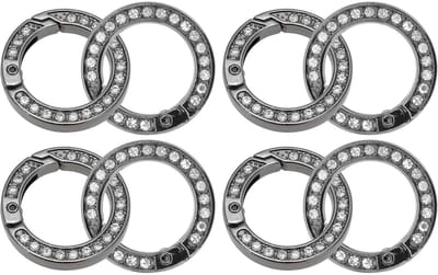 Dailygoods- Karabijnhaak Ronde Gesp - 8 Stuks - Sleutelhanger - Tassenclip - Hoogwaardig Metaal - Strass-Steentjes - Lichtgewicht en Duurzaam