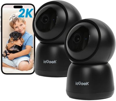 ieGeek Beveiligingscamera Binnen - 2K 3MP Ultra HD - Huisdiercamera met App - Beveiligingscamera's - Wifi Camera APP - AI Tracking - Bewakingscamera - 2.4/5 GHz - 2 stuks - Zwart