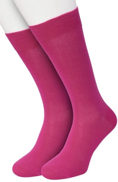 Bonnie Doon Basic Sokken Heren Fuchsia maat 40/46 - 2 paar - Basis Katoenen Sok - Gladde Naden - Brede Boord - Uitstekend Draagcomfort - Perfecte Pasvorm - 2-pack - Multipack - Effen - Roze/Paars - Fuchsia - OL6324012.230