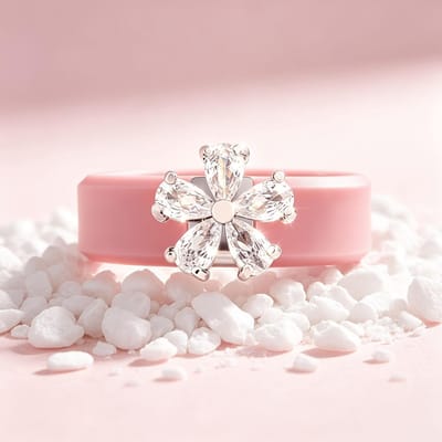 Huidvriendelijke Roze Siliconen Bandring, Glanzend Peer CZ Bloemenornament, Flexibele Niet-Irriterende Siliconen Statement Ring voor Dagelijks 6 pink