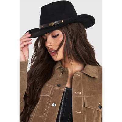 boohoo Dames Western Trim Cowboy Hoed | Zwart