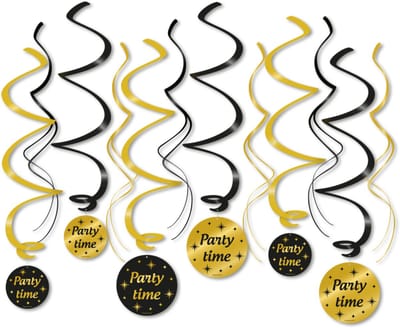 BTH - Slingers - Party Time - Goud-Zwart - Slingers Verjaardag - Verjaardag - Decoratie - Versiering - Slinger - Feest