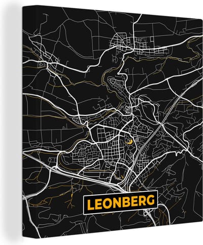 Canvas Schilderij Goud – Duitsland – Plattegrond – Gold – Stadskaart – Kaart – Leonberg - 20x20 cm - Wanddecoratie