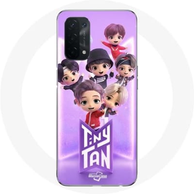 Hoesje voor Oppo A74 5G - BTS - TinyTAN Animatie - Flexibel - Zwart - Unisex