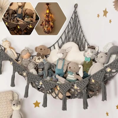 Nivard Knuffel Net - Hangmat - Speelgoed - Opbergsysteem - Hangmat Voor Knuffels - Organizer - Grijs
