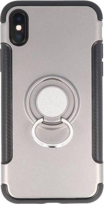 Pantser TPU Hoesje met Ring Houder - Hoesje Geschikt voor iPhone X Grijs